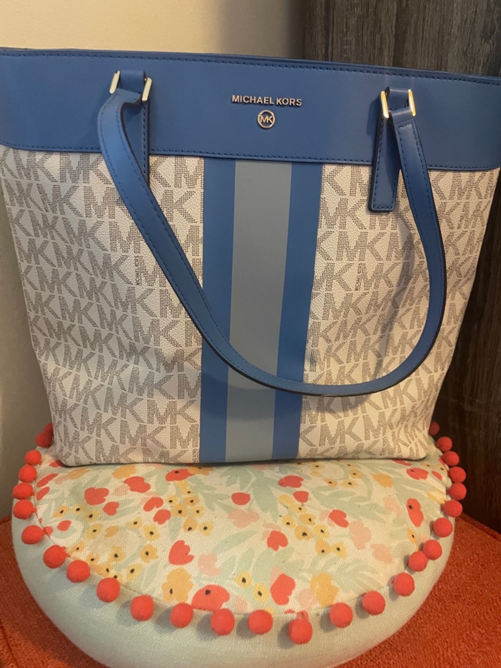 Michael Kors Blue Logo Stripe Tote